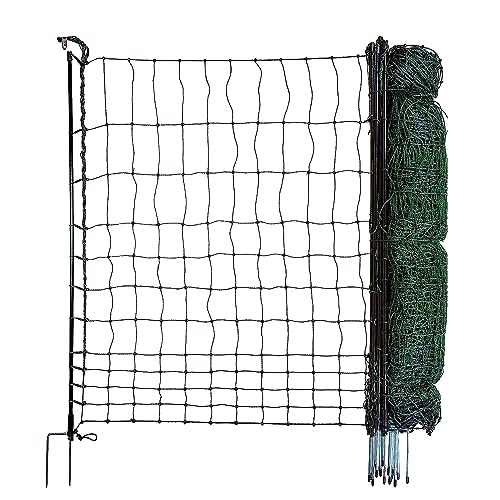 horizont Hühnerzaun strongLine 25m lang 120cm hoch - 9 Fiberglaspfähle mit Doppelspitze - Geflügelnetz ohne Strom, mobiler Geflügelzaun, Gartenzaun von horizont