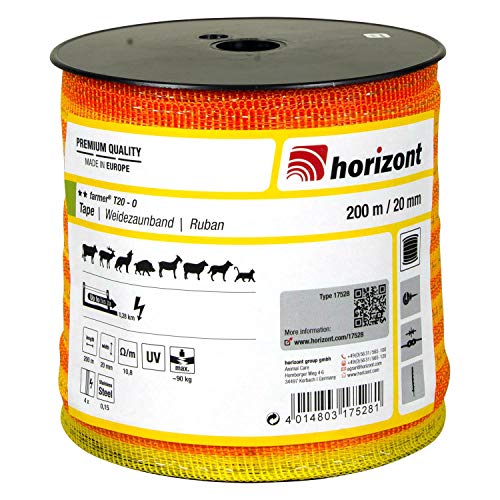 horizont Weidezaunband farmer T20-O, 200 m lang, 20 mm breit, Breitband Litze, Weidezaun Strom, Elektrozaun, für kurze Zäune, 90 kg Bruchlast, Band, Litze Weidezaun von horizont