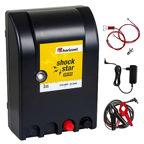 horizont Weidezaungerät 12V / 230V shockstar AN250 - Kombi-Weidezaungerät - für 18 km Zaunlänge, ideal für Pferd, Rind, Schwein, Schaf - mit ECO Power Stromsparschaltung von horizont