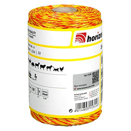 horizont Weidezaunlitze farmer® W3-O, 250 m lang, orange, 3x 0,18 mm, 60 kg Bruchlast, für kurze Zäune bis mittlere Zäune, Weidezaunband, Breitband Litze, Elektrozaun von horizont