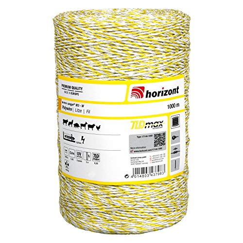 horizont Weidezaunlitze ranger® W3-O, 1000 m lang, gelb, 3x 0,25 mm TBmax-Leiter, 160 kg Bruchlast, für Mittlere bis lange Zäune, Weidezaunband, Breitband Litze, Elektrozaun von horizont