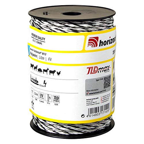 horizont Weidezaunlitze turbomax® W12, 200 m lang, weiß, 12x 0,25 mm TBmax-Leiter, 200 kg Bruchlast, für lange bis sehr lange Zäune mit starkem Bewuchs, Weidezaunband, Breitband Litze, Elektrozaun von horizont