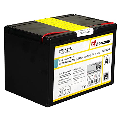 horizont turbomax AB150 Weidezaunbatterie 9 Volt, Alkaline Weidezaun Batterie 150 Ah, für Weidezaungeräte 9 Volt, hoher Spannungsverlauf über gesamte Lebensdauer von horizont