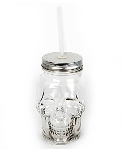 Horror-Shop Totenkopf Trinkglas mit Deckel & Strohhalm für Gothic Fans von horror-shop