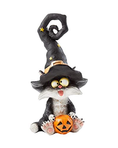 horror-shop Katzen Halloween Figur mit Hexenhut & Pumpkin 19 cm von horror-shop