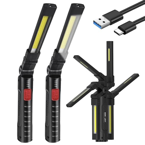 Arbeitsleuchte LED Akku Werkstattlampe USB Aufladbar mit Magnet und Haken, Taschenlampe Werkstatt Handlampe COB Arbeitslampe für Werkstatt Auto KFZ Camping, Geschenke für Männer - 2 Stück von HOSPAOP