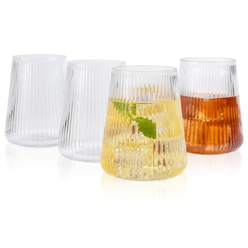 hotder Tritan-Kunststoff weingläser 354 ml, Wassergläser Trinkgläser Saftgläser 4er set, spülmaschinenfest, Perfekt für zu Hause, Camping, Party, BPA-frei Vertikale Gestaltung von hotder