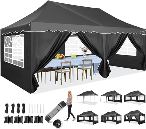 HOTEEL Pavillon 3x6 Wasserdicht Stabil Winterfest Faltpavillon 3x6 Mit 6 SeitenwäNden Partyzelt 3x6 Uv-Schutz 50+, Aufbewahrungstasche Mit Rollen, FüR Party Outdoor Garten Hochzeit,Camping,Markt von Hoteel