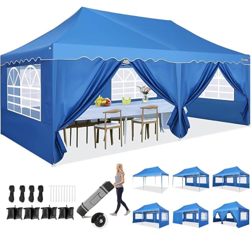 HOTEEL Pavillon 3x6 Mit 6 SeitenwäNden Faltpavillon 3x6 Wasserdicht Stabil Winterfest Partyzelt 3x6 UV-Schutz 50+, Aufbewahrungstasche Mit Rollen, FüR Party Outdoor Garten Hochzeit,Camping,Markt von Hoteel