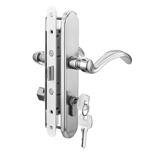hotifytools Storm Türgriff Ersatz Kompatibel mit Pella, Storm Türgriff Set mit Schlüssel und Einsteckschloss, Hebelgriff Einsteckschloss Set für Sturmtüren und Bildschirmtüren (Gebürstetes Nickel) von hotifytools