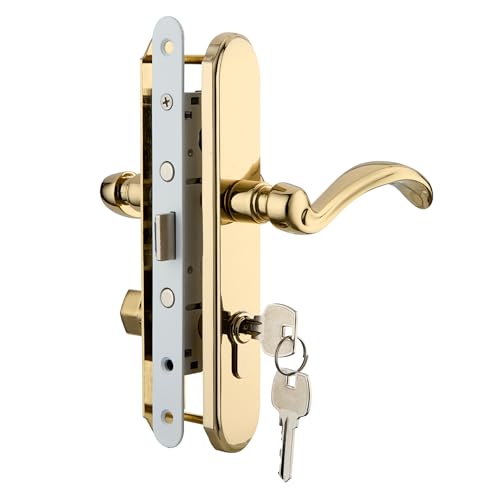 hotifytools Storm Türgriff Ersatz Kompatibel mit Pella, Storm Türgriff Set mit Schlüssel und Einsteckschloss, Hebelgriff Einsteckschloss Set für Sturmtüren und Bildschirmtüren (Poliertes Gold) von hotifytools