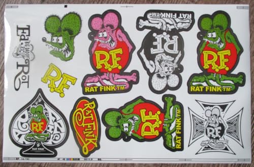 Bogen mit 10 Aufklebern Ratte Fink Hot Rod 21 x 14 cm selbstklebend Kustom Kultur Bogen mit 10 Aufklebern Ratte Fink Hot Rod 21 x 14 cm selbstklebend Kustom Kultur von hotrodspirit