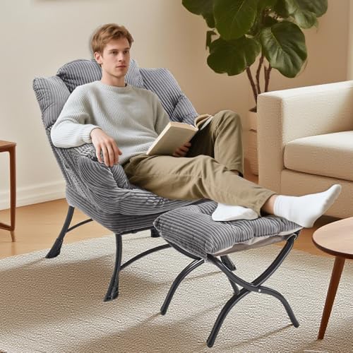 houcheyai Ohrensessel mit Hocker, Relaxsessel mit Hocker, Modern Lesesessel Bequem XXL mit Armlehnen und Seitentasche, Cord Sessel, Sessel Wohnzimmer mit Ottomane für Wohnzimmer, Büro von houcheyai
