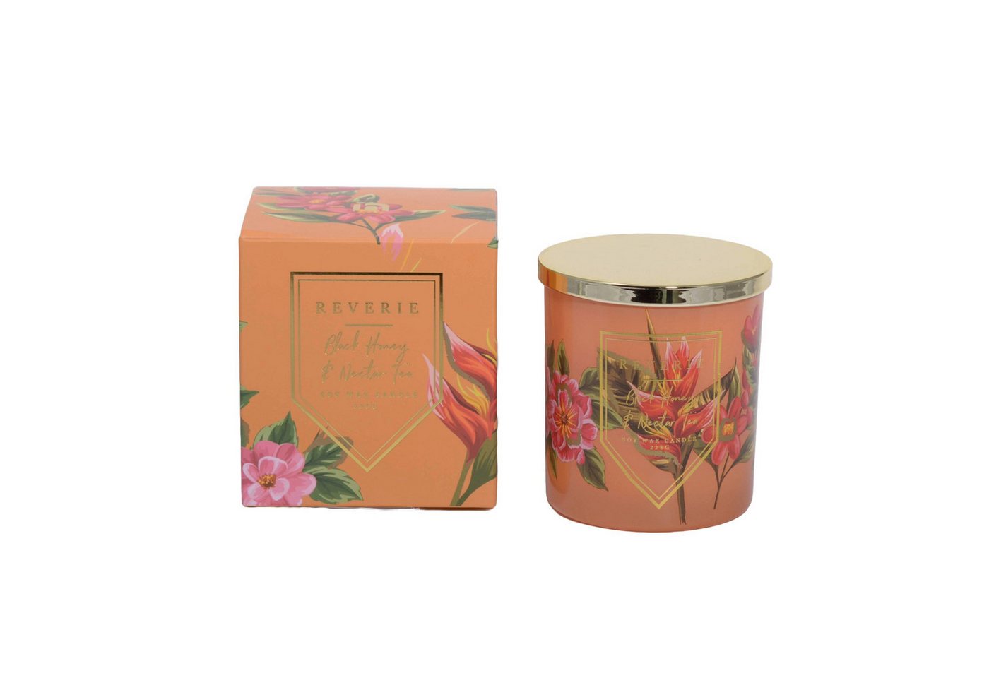 houseproud Duftkerze Tropical Duftkerze (Duftkerze mit Deckel, 1-tlg., Sojawachs), florales Design von houseproud