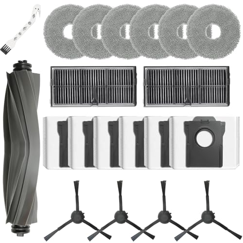 20 Stück Stück Zubehör für Dreame L10s Pro Ultra Heat/L10s Ultra Gen 2/X30 Ultra/Mova E30 Ultra – 1 Hauptbürste, 6 Staubbeutel, 6 Wischtücher, 2 HEPA-Filter, 4 Seitenbürsten & 1 Reinigungsbürste von howekuze