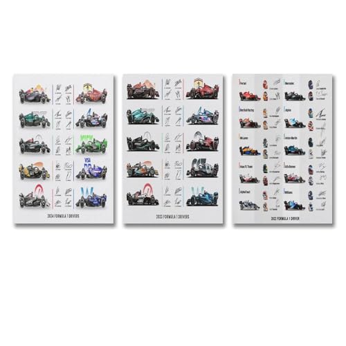 hoxaooi A Set Of 3 F1 Formel Signiert Autogramm Car Poster Für Zimmer, Ästhetische Leinwand-Wandkunst, Schlafzimmer-Dekor Poster 08x12inch(20x30cm)-3pcs von hoxaooi