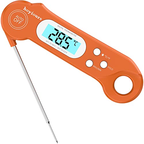 Digitales Bratenthermometer, hoyiours Fleischthermometer Küchenthermometer Grillthermometer, Kochthermometer mit 3s Sofortiges Auslesen und 12cm Faltbare Lange Sonde für Küche, Grill, Baby-Ernährung von hoyiours