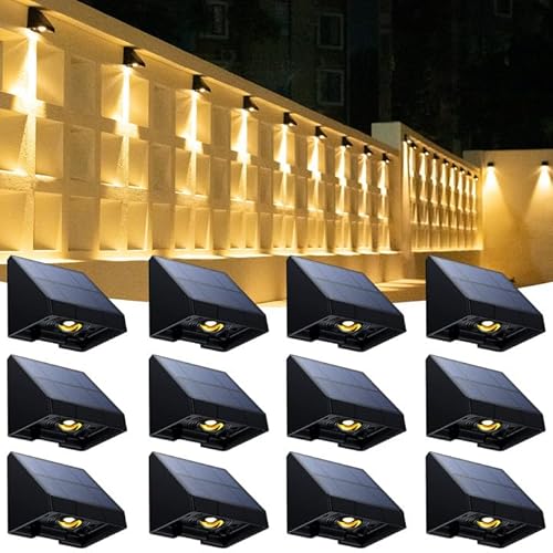 hoyiours Wandleuchte Aussen Solar, Solarlampen für Außen Garten Solarleuchten 150LM 3000K Warmweiß Dekorative Solarzaunleuchten wasserdicht Solarlampen Wandleuchte für Garten Balkon Wand 12 Stück von hoyiours