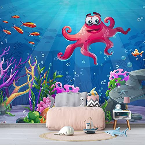 Benutzerdefinierte 3D Cartoon Octopus Wallpaper Wandbild für Kinder Kinderzimmer Foto Hintergrund Wandmalerei 250Cm×175Cm von hpkcine