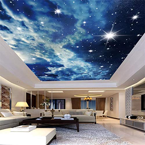 Benutzerdefinierte Fototapete Sternenhimmel Wolken Sterne Decke Tapete 3D Wohnzimmer Schlafzimmer Ktv Bar Deckenwand Tapete, 200 × 140Cm von hpkcine