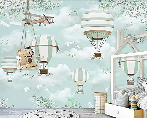 Große benutzerdefinierte Tapete Wandbild Cartoon Heißluftballon Flugzeuge Blauer Himmel Handgemalte Karikatur Kinder 3d Tapete, 400cmX280cm von hpkcine