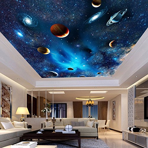 Universum Weltraum Planet Nachthimmel Sterne Fototapete Für Kinder Schlafzimmer Wohnzimmer Deckenwanddekor Benutzerdefinierte 3D Tapete, 200 × 140 Cm von hpkcine