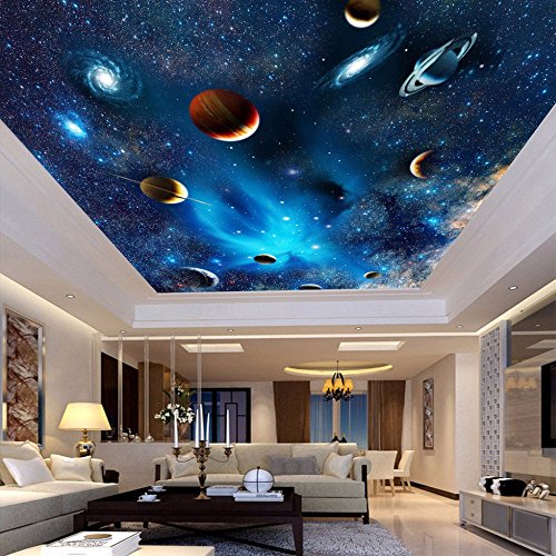 Universum Weltraum Planet Nachthimmel Sterne Fototapete Für Kinder Schlafzimmer Wohnzimmer Deckenwanddekor Benutzerdefinierte 3D Wallpaper, 250 × 175 Cm von hpkcine