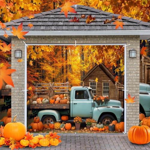 Garagentorabdeckung, Dekoration, Hintergrundbanner, 2,1 x 2,4 m, großes hängendes Einzelauto für Garagentor, Herbst-Ahornwald, Kürbis, LKW, Hintergrund, Wanddekoration, Outdoor-Urlaubsdekorationen Garagentorabdeckung, Dekoration, Hintergrundbanner, 2,1 x 2,4 m, großes hängendes Einzelauto für Garagentor, Herbst-Ahornwald, Kürbis, LKW, Hintergrund, Wanddekoration, Outdoor-Urlaubsdekorationen von hraiufc