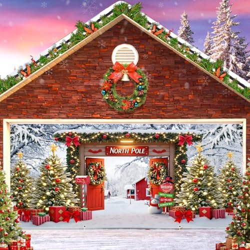 Weihnachts-Garagentor-Abdeckung, Dekoration, Banner, 2,1 x 4,8 m, großer hängender Winter-Garagentor, Nordpol, schneebedeckter Baum, Tannenzweig, Wandbild, Outdoor-Urlaubsdekorationen Weihnachts-Garagentor-Abdeckung, Dekoration, Banner, 2,1 x 4,8 m, großer hängender Winter-Garagentor, Nordpol, schneebedeckter Baum, Tannenzweig, Wandbild, Outdoor-Urlaubsdekorationen von hraiufc