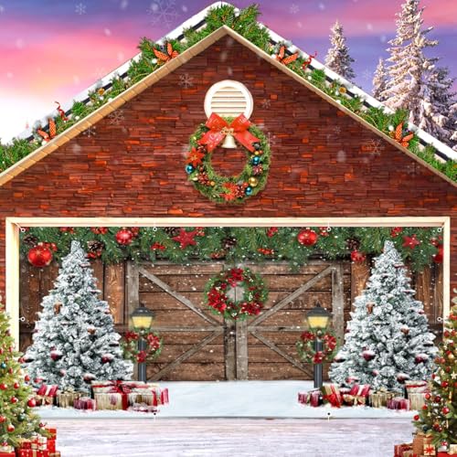 Weihnachts-Garagentor-Abdeckung, Dekoration, Banner, Frohe Weihnachten, großer hängender Winter, Weihnachten, 2 Auto-Garagentorabdeckung, Holzscheune, verschneiter Baum, Geschenke Weihnachts-Garagentor-Abdeckung, Dekoration, Banner, Frohe Weihnachten, großer hängender Winter, Weihnachten, 2 Auto-Garagentorabdeckung, Holzscheune, verschneiter Baum, Geschenke von hraiufc