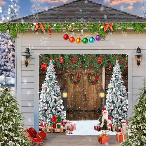 Weihnachts-Garagentor-Abdeckung, Dekoration, Banner, Hintergrund, 2,1 x 2,4 m, groß, hängend, Winter, Weihnachten, Einzel-Auto-Garagentor-Abdeckung, Holzscheune, verschneiter Baum, Geschenk, Frohe Weihnachts-Garagentor-Abdeckung, Dekoration, Banner, Hintergrund, 2,1 x 2,4 m, groß, hängend, Winter, Weihnachten, Einzel-Auto-Garagentor-Abdeckung, Holzscheune, verschneiter Baum, Geschenk, Frohe von hraiufc