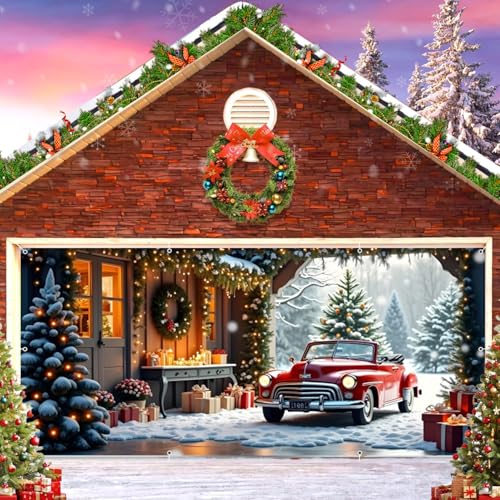 Weihnachts-Garagentor-Abdeckung, Dekoration, Hintergrund-Banner, groß, zum Aufhängen, für den Winter, 2 Auto-Garagentorabdeckungen, Weihnachtsmannhütte, verschneiter Baum, LKW, Weihnachtsdekoration Weihnachts-Garagentor-Abdeckung, Dekoration, Hintergrund-Banner, groß, zum Aufhängen, für den Winter, 2 Auto-Garagentorabdeckungen, Weihnachtsmannhütte, verschneiter Baum, LKW, Weihnachtsdekoration von hraiufc