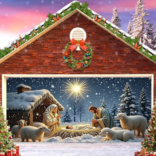 Weihnachtskrippe, Garagentorabdeckung, Dekoration, Banner, Geburt Jesus, Krippenhintergrund, große hängende 2 Auto-Garagentor-Abdeckung, Heilige Nacht-Szene, Weihnachts-Hintergrunddekoration Weihnachtskrippe, Garagentorabdeckung, Dekoration, Banner, Geburt Jesus, Krippenhintergrund, große hängende 2 Auto-Garagentor-Abdeckung, Heilige Nacht-Szene, Weihnachts-Hintergrunddekoration von hraiufc