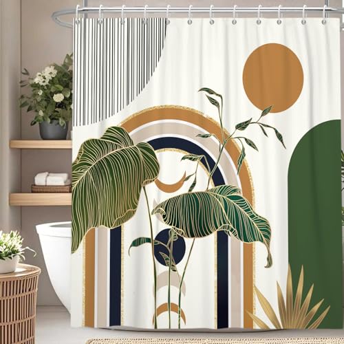 hraiufc Boho-Duschvorhang für Badezimmer, abstraktes Grün, geometrisches Badezimmer-Duschvorhang-Set, Mitte des Jahrhunderts, Bohemian-Palmblatt, modern, minimalistisch, Kurve, extra lang, 183 x 183 hraiufc Boho-Duschvorhang für Badezimmer, abstraktes Grün, geometrisches Badezimmer-Duschvorhang-Set, Mitte des Jahrhunderts, Bohemian-Palmblatt, modern, minimalistisch, Kurve, extra lang, 183 x 183 von hraiufc