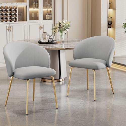 hrijusdif 2 St Eleganter Esszimmerstuhl Mit Samtbezug, Bequeme Esszimmerstühle Mit Armlehne Und Goldenen Metallbeinen, Stilvolle Wohnzimmer Stühle Für Modernes Esszimmer Und Küche, Grau von hrijusdif