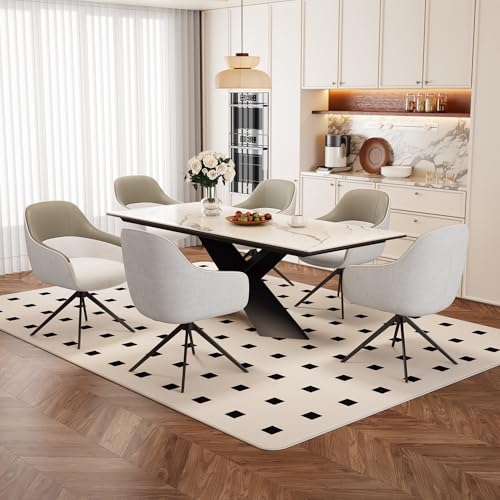 hrijusdif 6 Drehbare Essstühle mit Kunstleder-Stoff-Kombination, hoch gepolstert, mit höhenverstellbaren Füßen, beige, perfekt für Küche und Esszimmer (Beige) von hrijusdif
