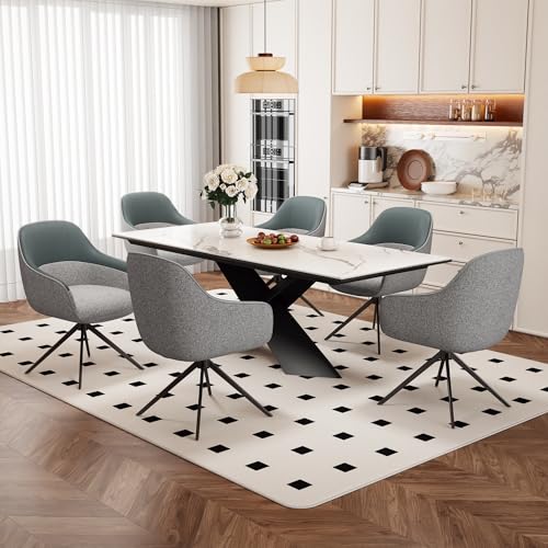 hrijusdif 6 Drehbare Essstühle mit Kunstleder-Stoff-Kombination, hoch gepolstert, mit höhenverstellbaren Füßen, beige, perfekt für Küche und Esszimmer (Grau) von hrijusdif