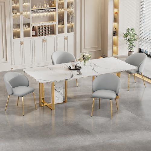 hrijusdif Esszimmerstühle 4er Set Eleganter Mit Samtbezug, Bequeme Stühle Esszimmer 4er Set Mit Armlehne Und Goldenen Metallbeinen, Stilvolle Wohnzimmer Stühle Für Modernes Esszimmer Und Küche, Grau von hrijusdif