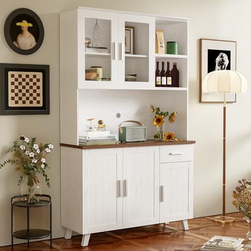 hrijusdif Sideboard, Weißer Holzmaserung-Hochschrank 114 x 40 x 190 cm, geeignet für Wohnzimmer und Esszimmer von hrijusdif