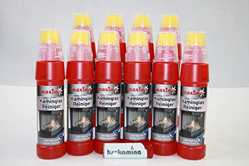 **Set** Kaminglas Reiniger 10 Flaschen a. 200ml Gel mit Bürste Aktivgel Kaminscheibenreiniger von hs kamine