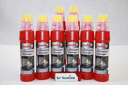 **Set** Kaminglas Reiniger 8 Flaschen a. 200ml Gel mit Bürste Aktivgel Kaminscheibenreiniger von hs kamine