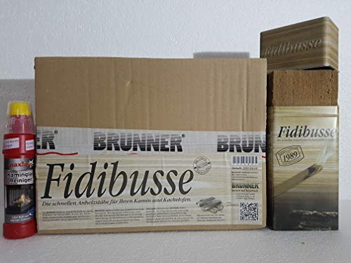 Fidibusse Brunner Geschenkdose incl. 50 Stück + 350 Stück im Karton zum Auffüllen + Kaminglas Reiniger Gel mit Bürste, 1 Flasche á 200ml von hs-kamine