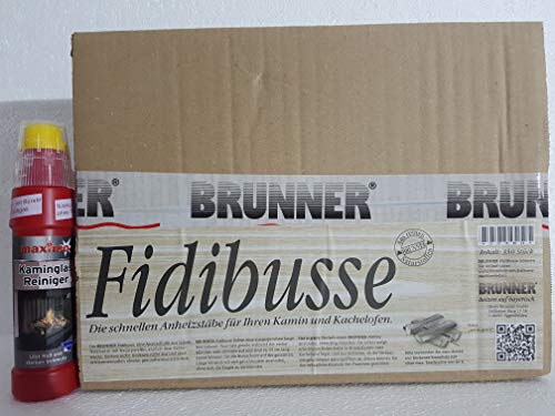 Fidibusse Brunner Ofenanzünder Grillanzünder Anzünder 350 Stück + Kaminglas Reiniger 1 Flasche á 200ml von hs-kamine