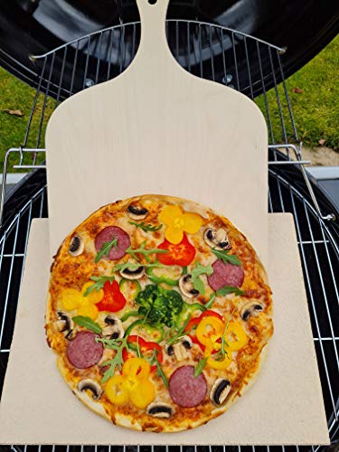 Pizzastein Brotbackstein Backofenplatte versch. Formate mit Holzschieber für Backofen, Grill & Smocker aus massiver Schamotte - (Format 40 x 30 x 2,0 cm incl. Schieber) Lebensmittelecht von hs-kamine