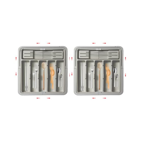 hssopa 2025 Besteckkasten,Schubladen Organizer,Besteckkasten für Schubladen,Küchen Organizer,Verstellbarer Besteckkasten Erweiterbar auf 56 cm Breite (2PCS Graue Ja Messer-Halter) von hssopa