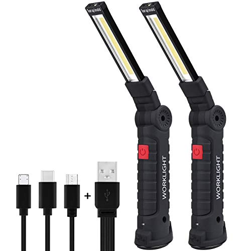 Arbeitsleuchte LED Work Light, LED Arbeitsleuchte Werkstatt Worklight Handlampe Magnet Werkstattlampe Magnettaschenlampen Led COB Wiederaufladbare mit Haken zum Aufhängen [2 Stück, Groß] von htbakoi
