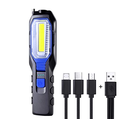 LED Arbeitsleuchte Taschenlampe Werkstattlampe Handlampe Magnet COB Inspektionsleuchten Work Light Werkstatt Worklight Werkstattlampe Magnettaschenlampen Wiederaufladbare mit Haken zum Aufhängen von htbakoi