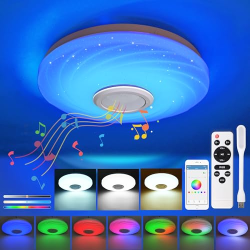 LED Deckenleuchte Dimmbar Deckenlampe Fernbedienung 36W Lampe RGB Farbwechsel Smart Lautsprecher + USB Licht Jugendzimmer Kinderzimmer Junge Zimmer Decke Bluetooth Mädchen Sternenhimmel Zimmerlampe von htbakoi