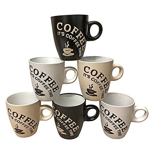 Kaffeebecher 6 Stück Kaffeetassen mit Aufschrift It's Coffee Time Tassen 150ml aus Keramik Kaffee Becher Tassen 6er von htl