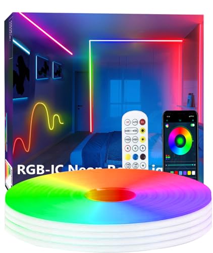 httpsmp 10M RGB+IC Neon Strip Lights, Led Streifen mit APP/Fernbedienung, Musik Sync, 24V IP67 Outdoor Wasserdichte Flexible Leiste von httpsmp